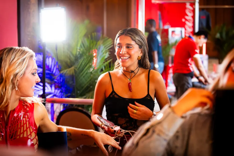 Guests getting hair and makeup at the Budweiser VIP glam lounge at Lollapalooza Chicago, vip glam lounge and festival floor, chicago