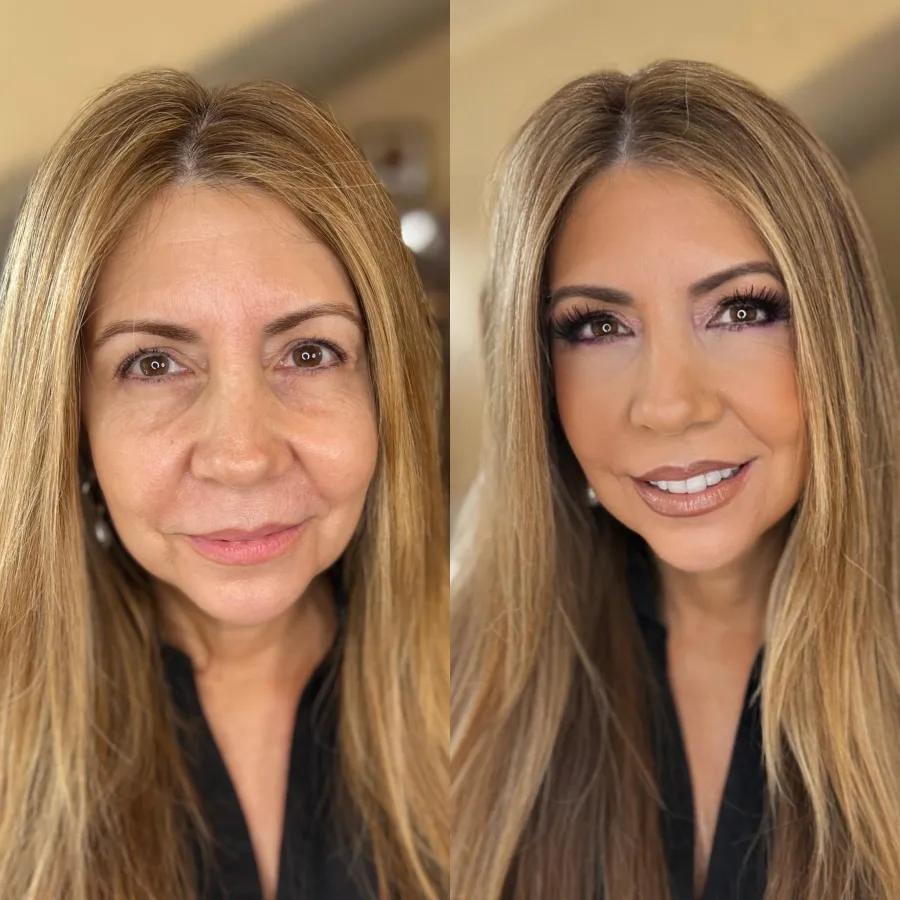 Airbrush makeup before and after on mature skin, Tampa Bay bridal makeup