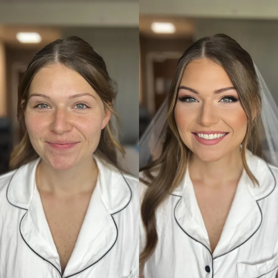 Before and after: soft airbrush glam with brunette waves