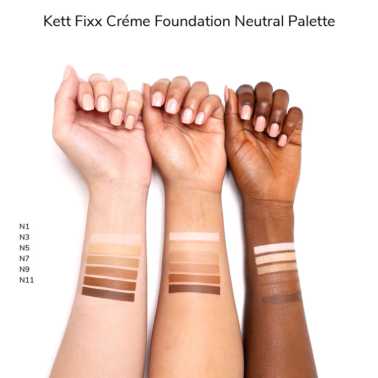 Foundation swatches matched across three different skin tones