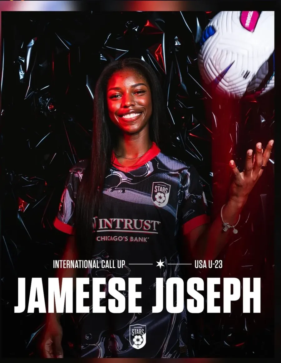 Jameese Joseph international call-up graphic published by the Chicago Stars FC