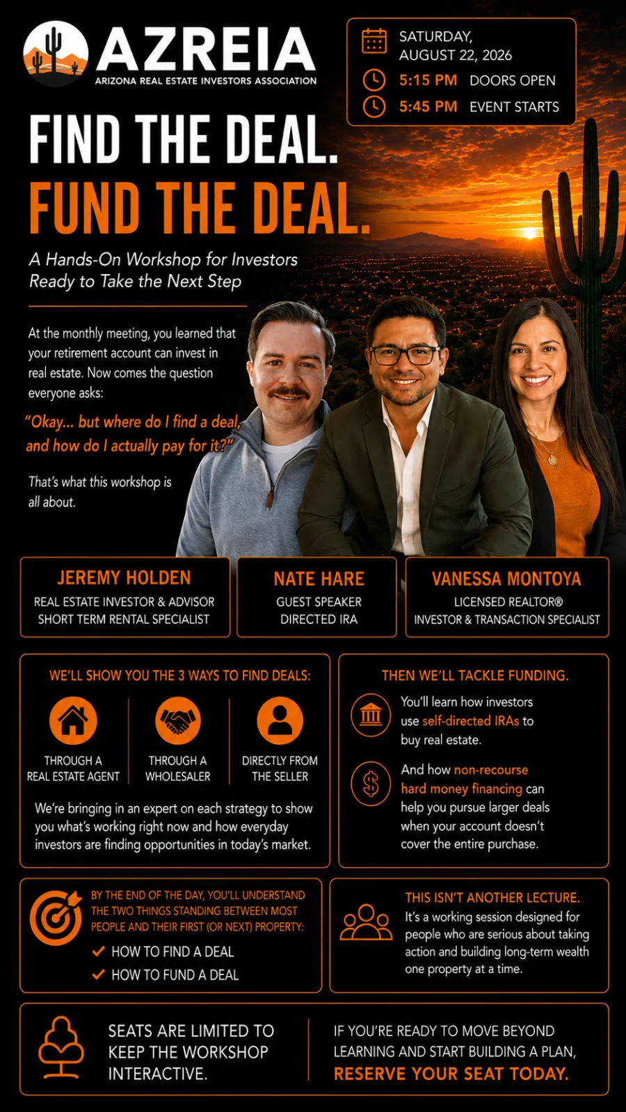 Find the Deal. Fund the Deal. workshop flyer