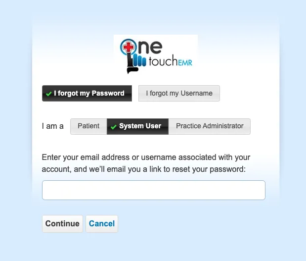 OneTouch EMR login page
