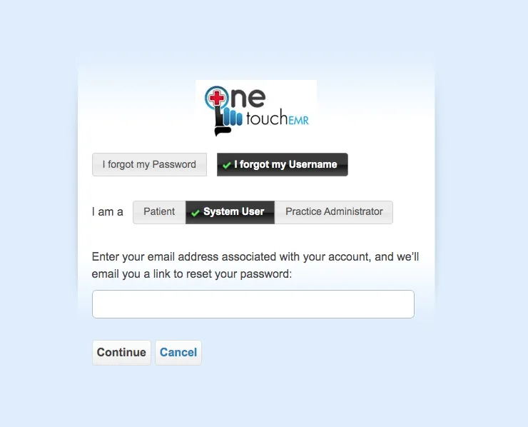 Username recovery screen