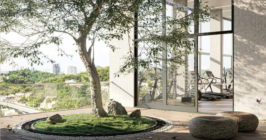Glazed gym opening onto a deck, 111 Menerung, artist's impression