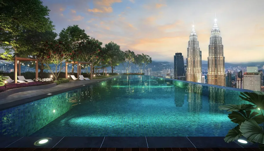Level 45 sky pool overlooking the Petronas Towers, Centrix The Station, artist's impression
