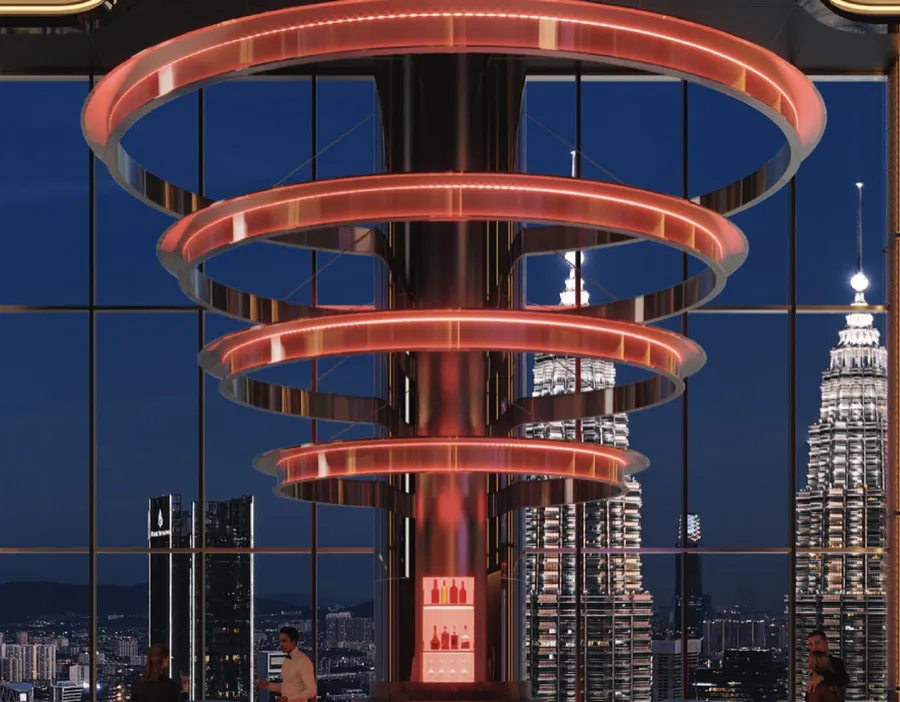 Sky bar with illuminated rings and full-height glazing, Divine KLCC, artist's impression