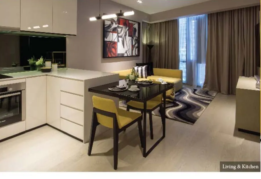 Furnished living area and kitchen, Ascott Star Residence, artist's impression