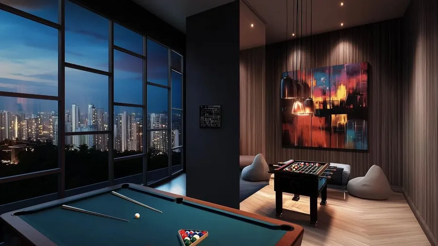 Games room with city views at night, Centrix The Station, artist's impression