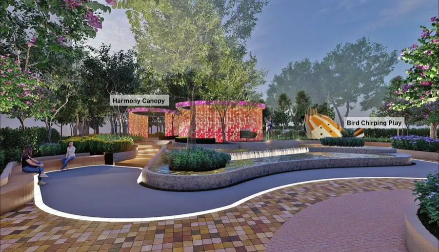 Water cascades beneath the canopy pavilion, Centrix The Station, artist's impression