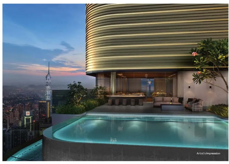 Sky BBQ terrace beside a shallow wading pool, CloutHaus, artist's impression