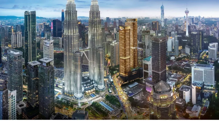 KLCC skyline panorama with Twin Towers at centre, CloutHaus, artist's impression