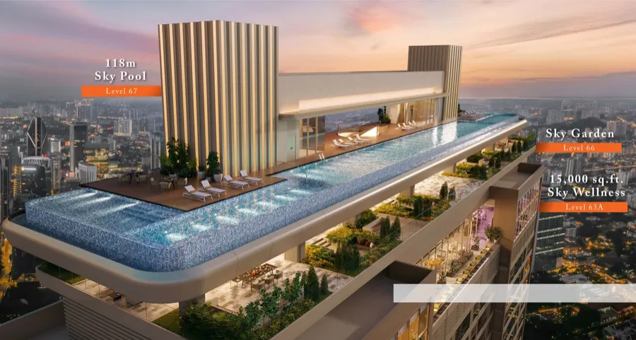 Sky pool on Level 67 at the top of the tower, Pavilion Square, artist's impression