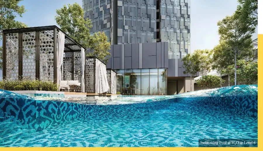 Level 6 pool with cabanas, Ascott Star Residence, artist's impression