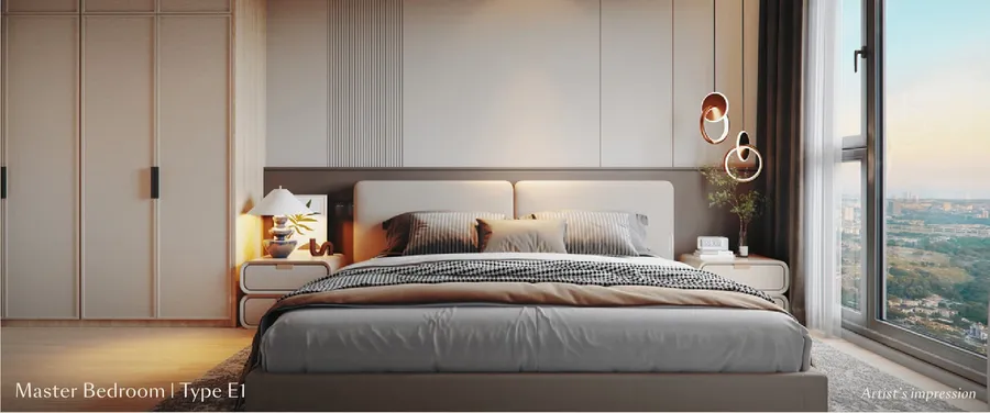 Type E1 master bedroom, Parkside Residences, artist's impression