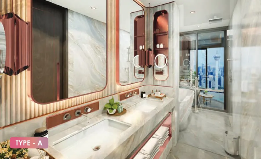 Bathroom with twin basins and a freestanding tub, Royal Lexis, artist's impression