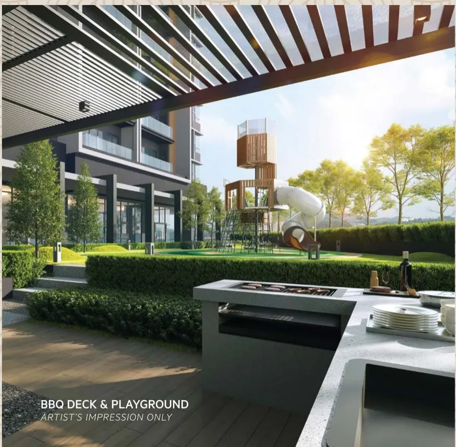 BBQ deck beside the children's playground, OAKA Residences, artist's impression