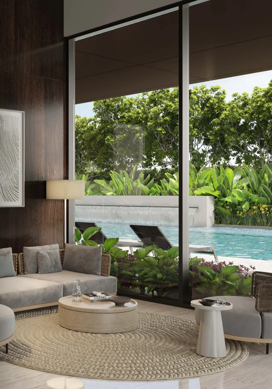 Work lounge opening onto the pool deck, Pavilion Damansara Heights, artist's impression