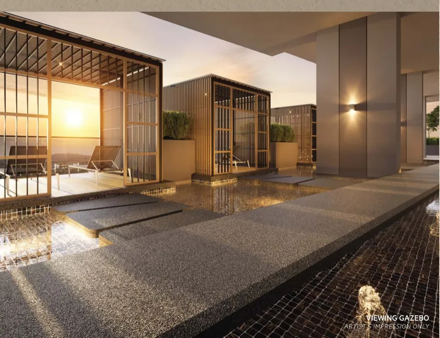 Gazebo overlooking the water feature, OAKA Residences, artist's impression