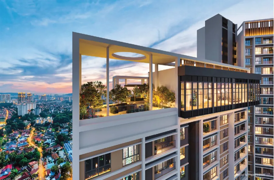 Level 45 sky floor at dusk, Lunar Seputeh, artist's impression