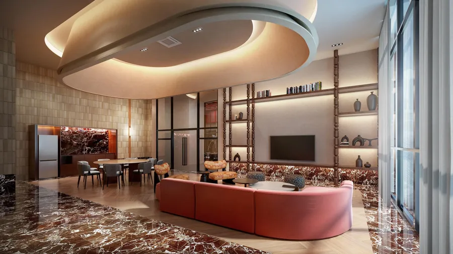 Sky lounge with shared kitchen and dining, Phoeniz Suites, artist's impression