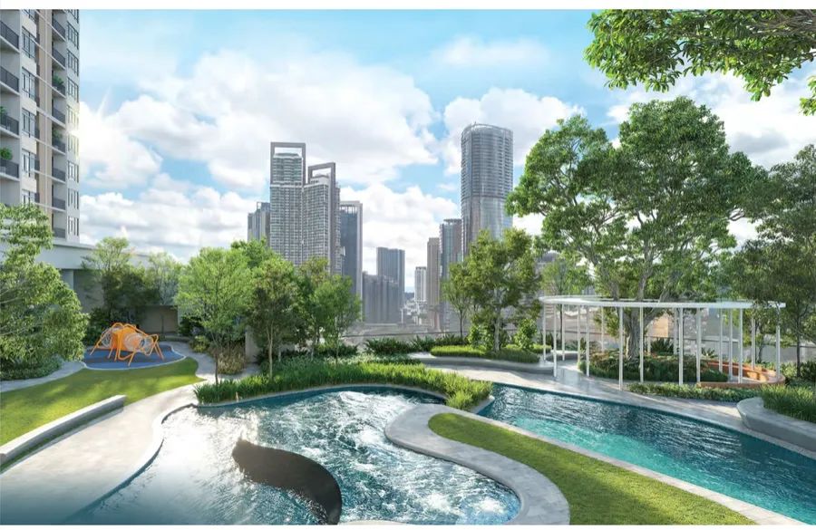 Leisure pool, lawn and pavilion, River Park, artist's impression