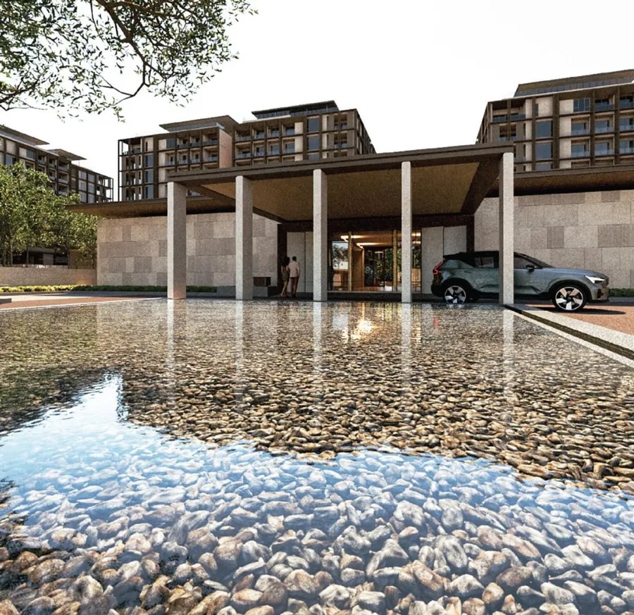 Arrival court across the reflecting pool, The Eden, artist's impression