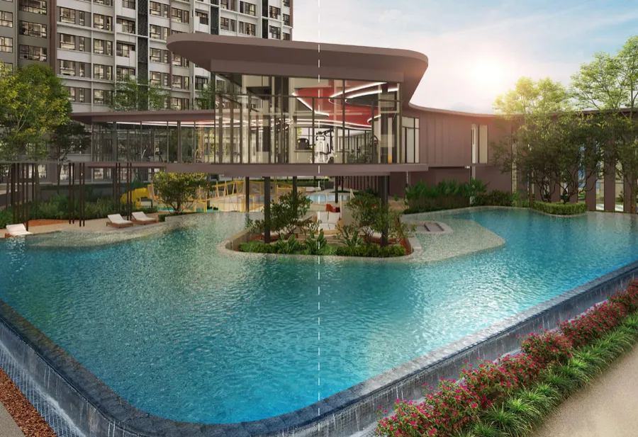 Main podium pool around the gym pavilion, The Queenswoodz, artist's impression