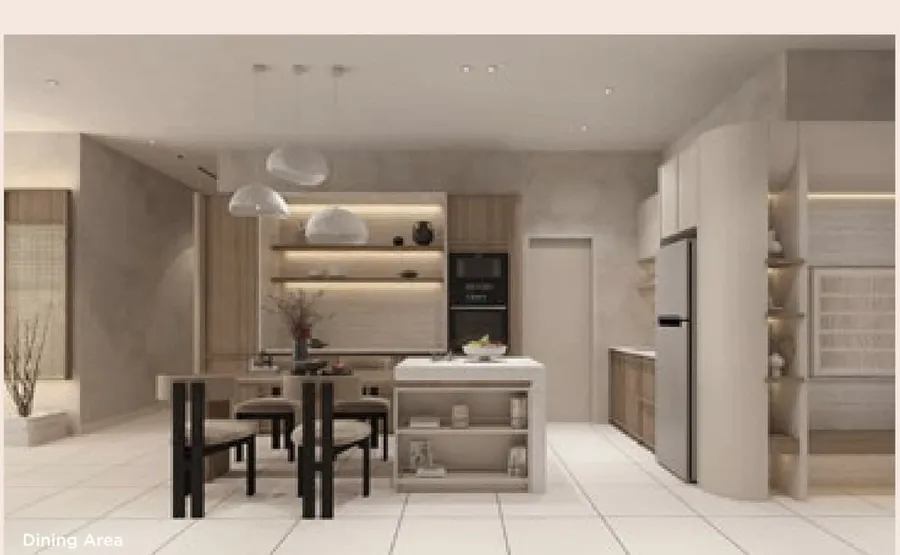 Dining area in the show unit (furnishings differ from the standard unit), The Atas, artist's impression