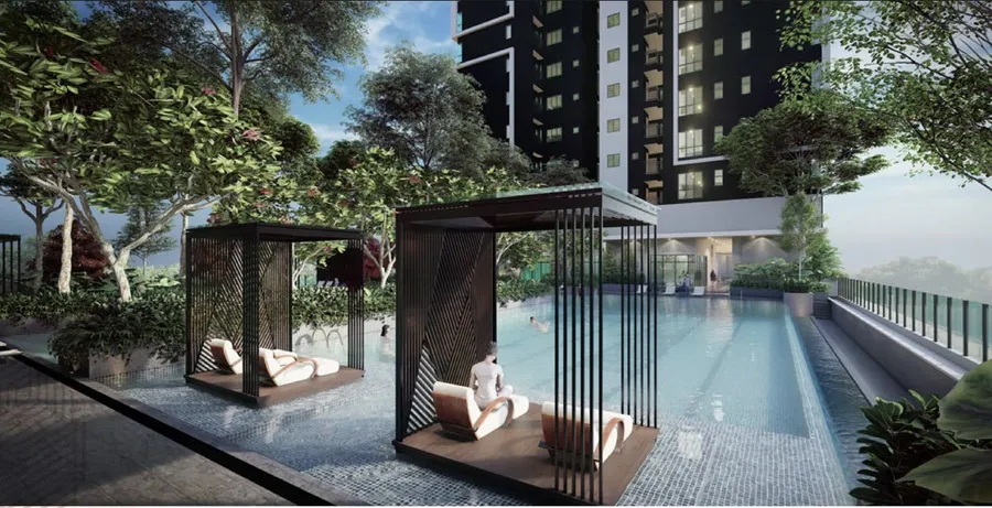Level 3A pool deck with shaded cabanas, The Atas, artist's impression