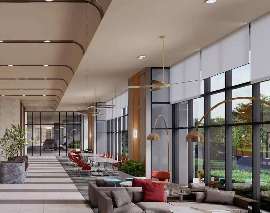 Double-height lobby lounge in each tower, The Queenswoodz, artist's impression
