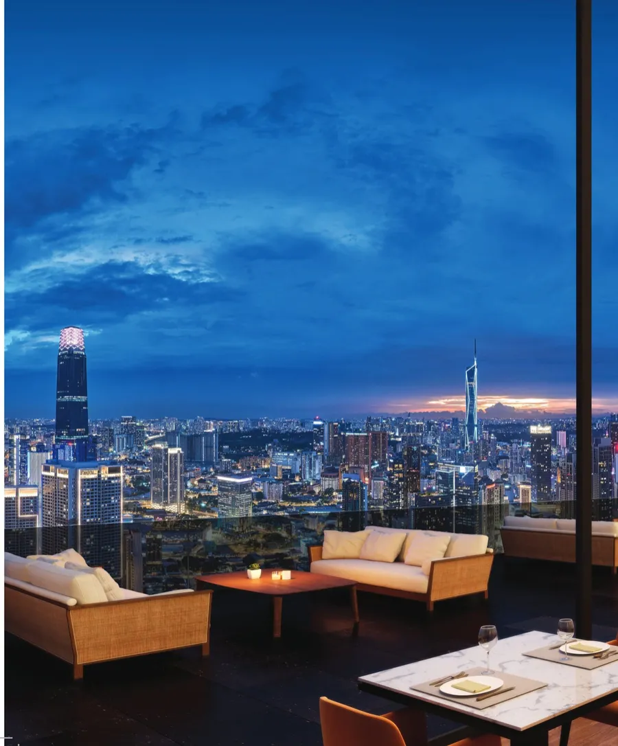 Level 50 terrace at dusk, The Conlay, artist's impression
