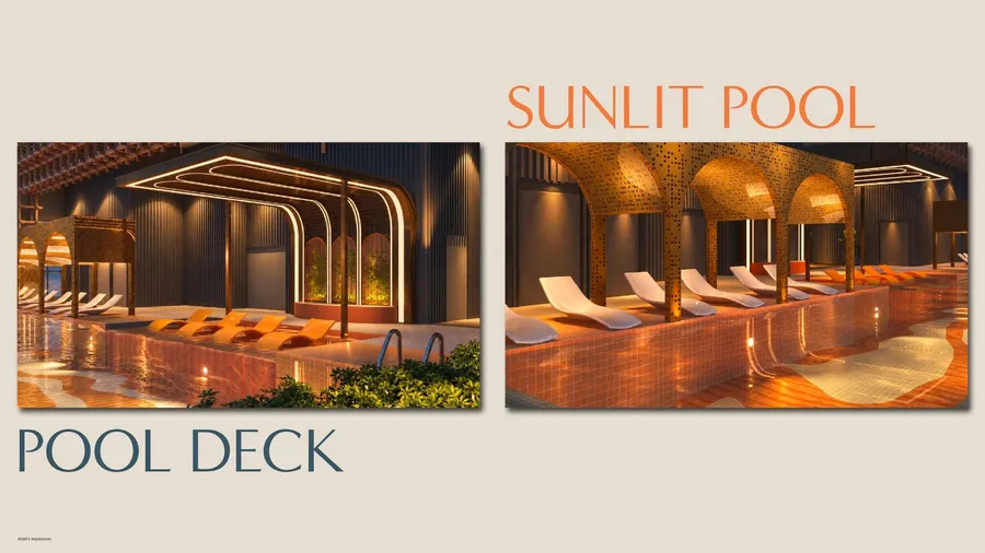 Sunlit pool and deck, MABA Suitez, artist's impression