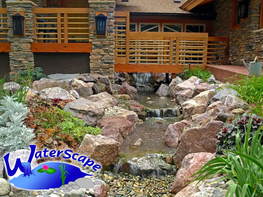 Pondless waterfall at a home entry