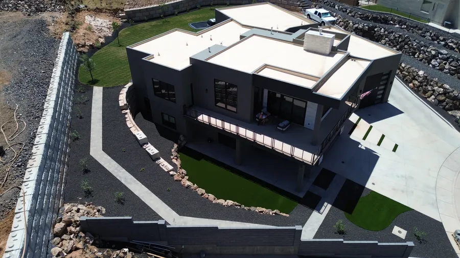 Aerial view of a completed backyard install