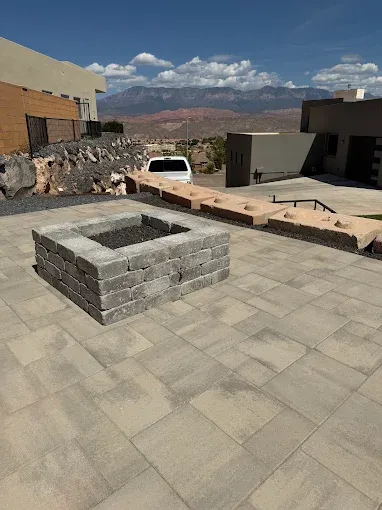 Paver patio with built-in firepit