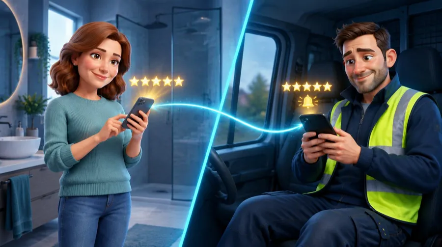 Sarah leaves a 5-star review and Dan gets the alert in his van