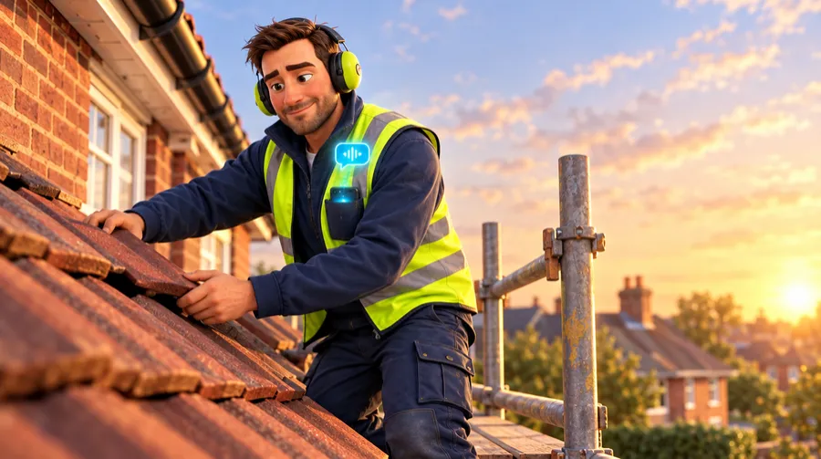 Dan working on a roof while his AI receptionist answers his phone
