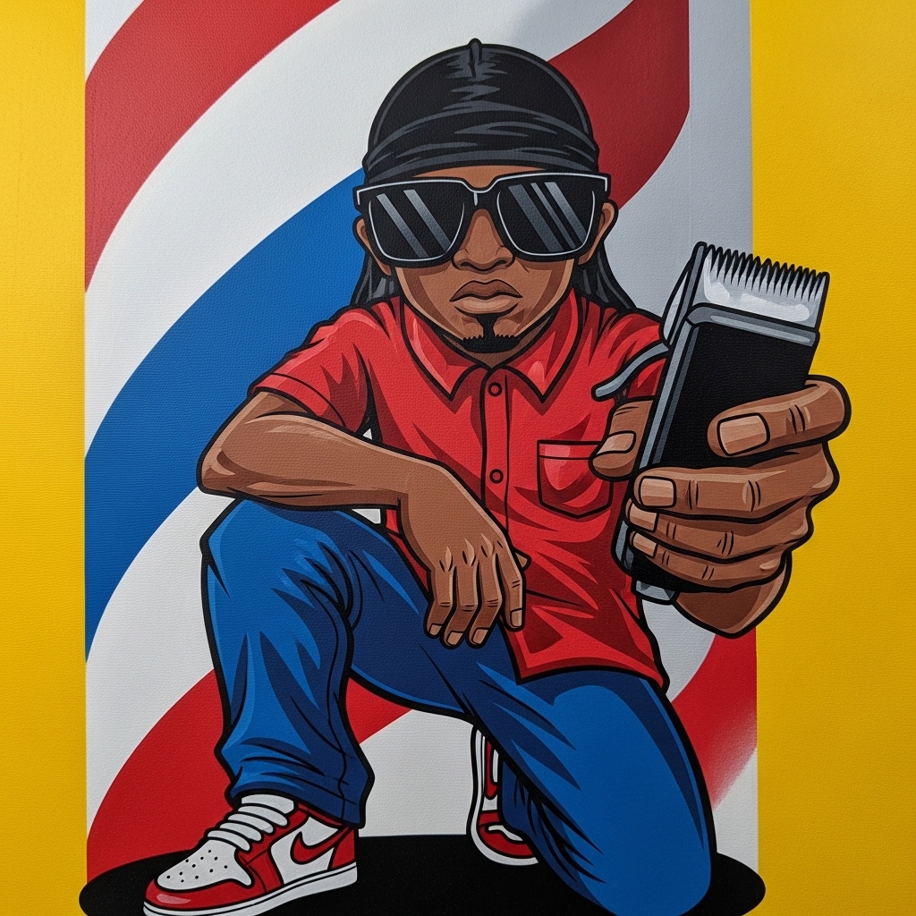 Barber mural painted on the wall inside the shop