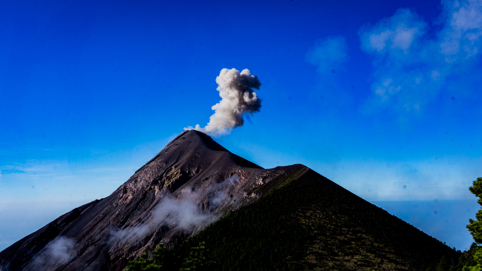 Fuego erupting at breakfast, seen from high camp