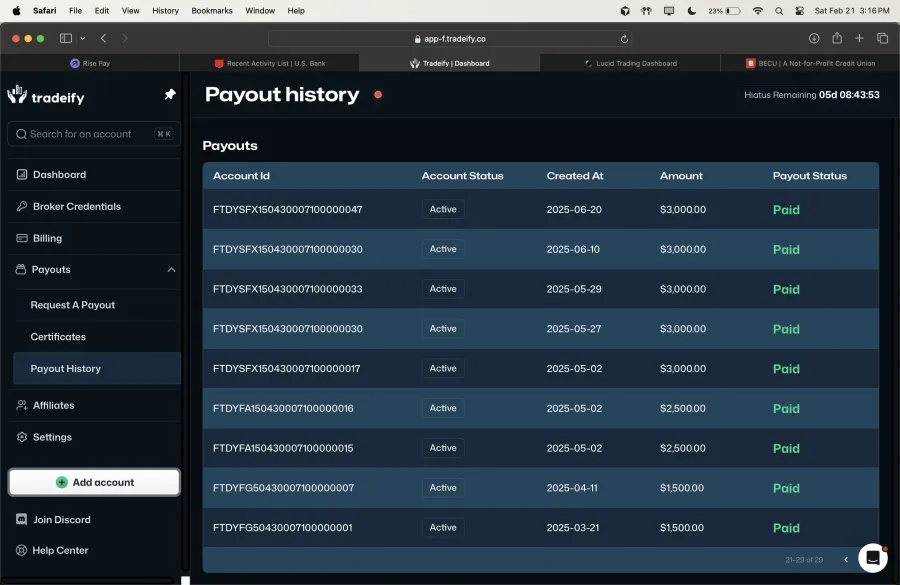 Verified payout