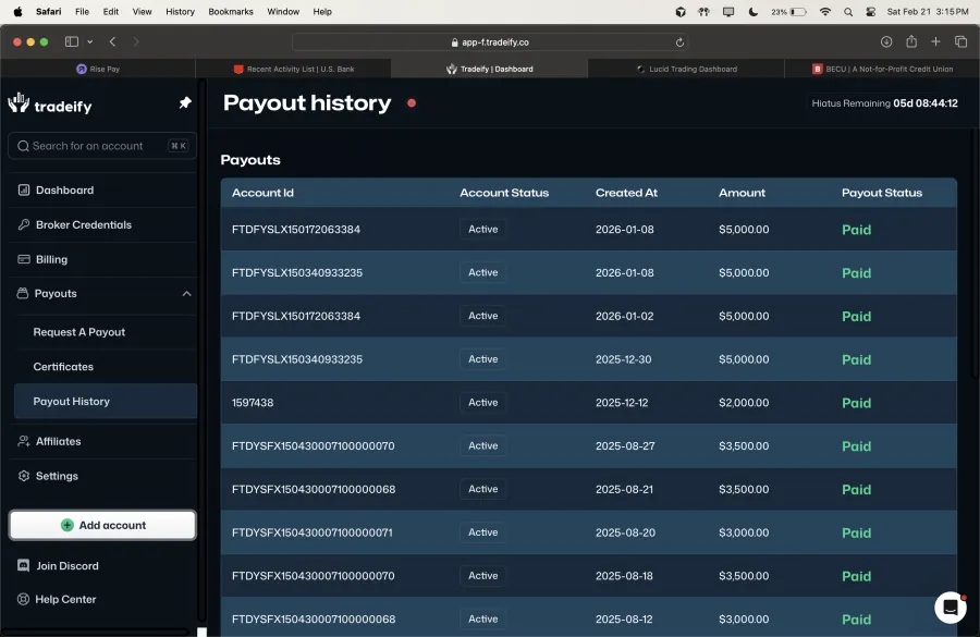 Verified payout