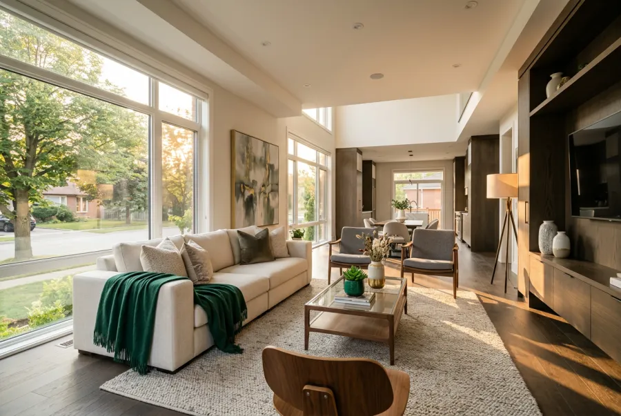 Illustrative image of a tidy, staged living room