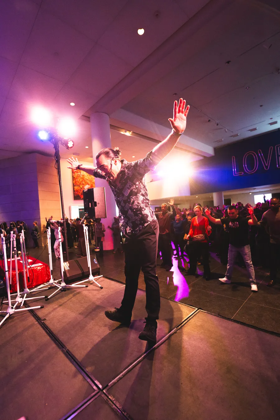 A corporate team learning salsa together at an event