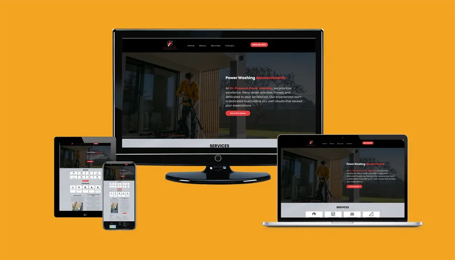 Contractor website mockup 11 shown on desktop, laptop and phone