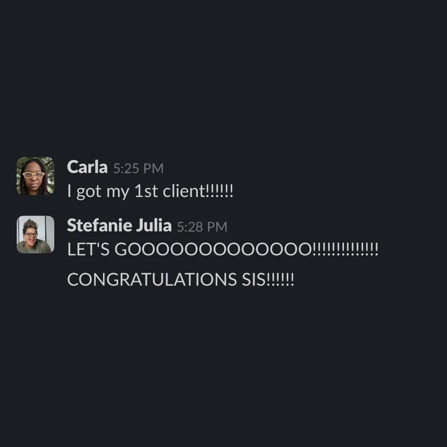 Carla's first client