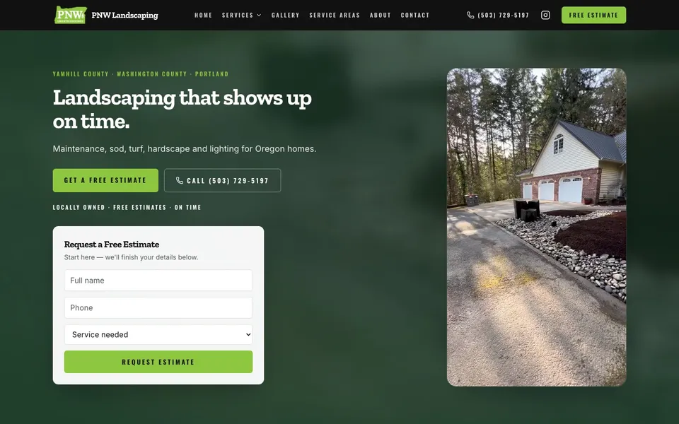 PNW Landscaping desktop website