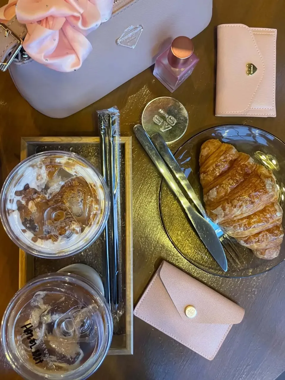 Coffee and Croissant on table