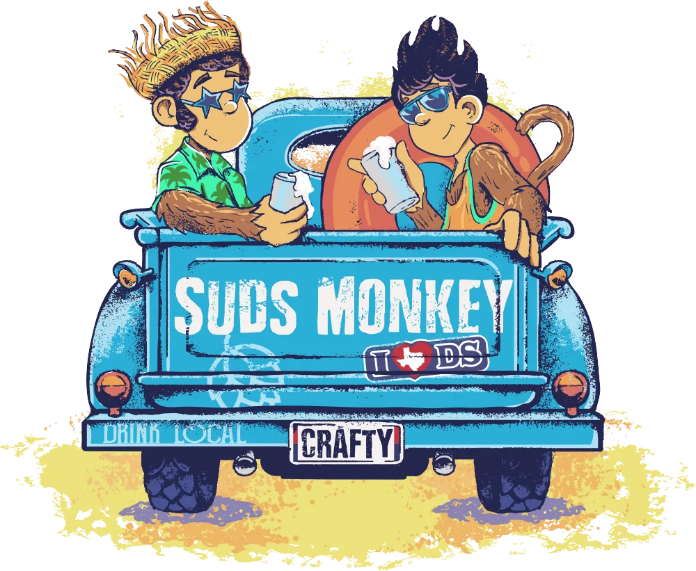 Two monkeys in the Suds Monkey truck