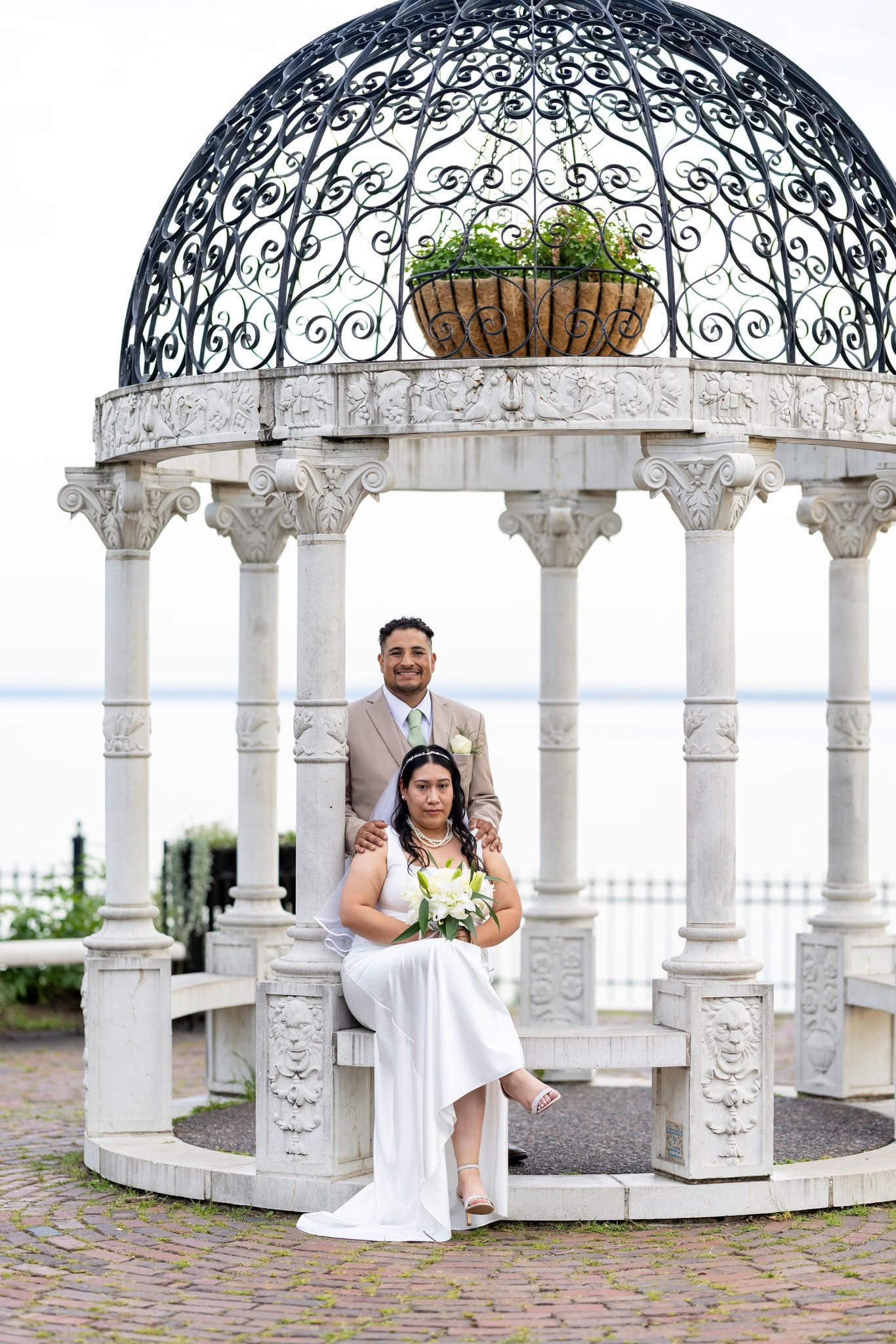 Wedding couple at a lakeside gazebo — North Shore, Minnesota
